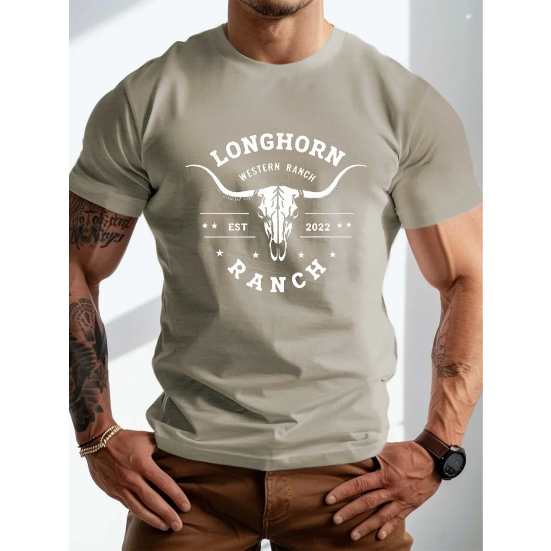 

Мужская футболка в американском стиле вестерн с принтом, несколько цветов на выбор, летний ретро-тренд, топ с коротким рукавом