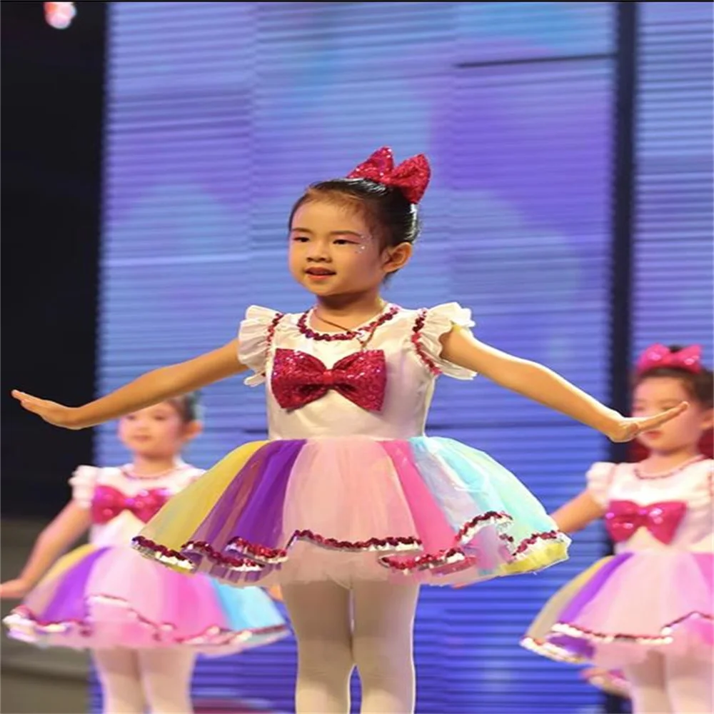 children-sequined-stage-performance-dancewear-girls-seven-color-rainbow-ballet-dress-professional-kindergarten-stage-costumes