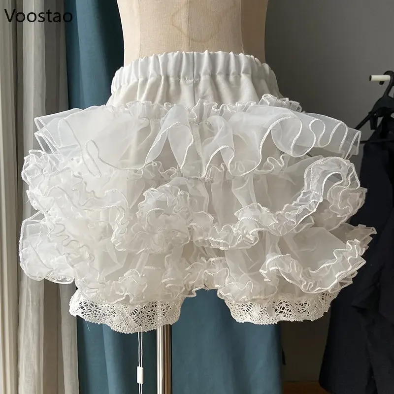 귀여운 로리타 안전 반바지 일본 여성, 고딕 Y2k 메쉬 푹신한 반바지 페티코트, 언더팬츠 소녀 공주 JK 블루머 UY