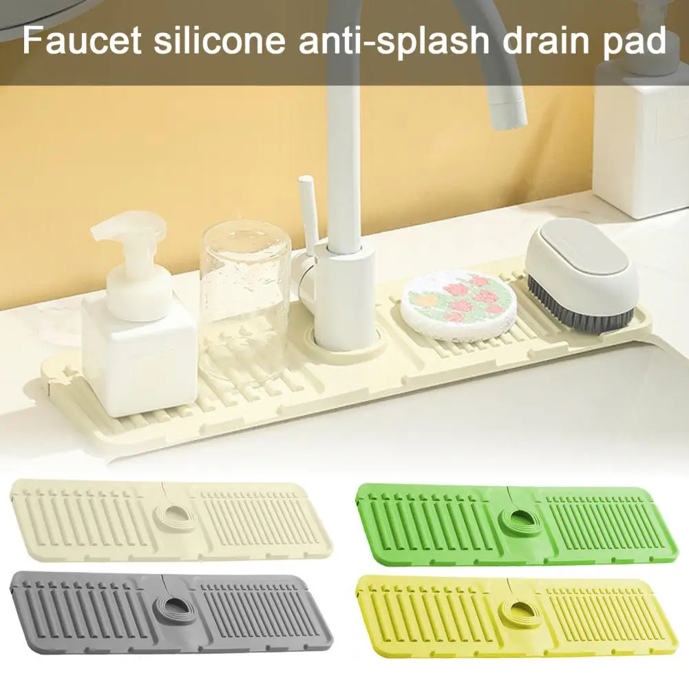 Silicone Drain Mat For Kitchen Sink Faucet Draining Mat Adjustable Hole Size Sink Mat Capacity Diverted Drainage Pad With Strips