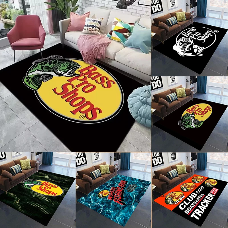B-Bass Pro Shop Pattern Living Room Carpet Fishing Enthusiast Carpet Non-Slip, Floor Mat for Bedroom Game Room Cabin Decor