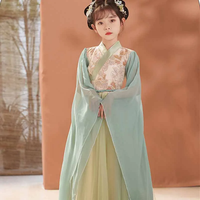 Hanfu Girls Spring 2024 New Tang Dress Traditional Chinese Dresses Children's Ancient Costume Fashion Princess Style Gauze Skirt