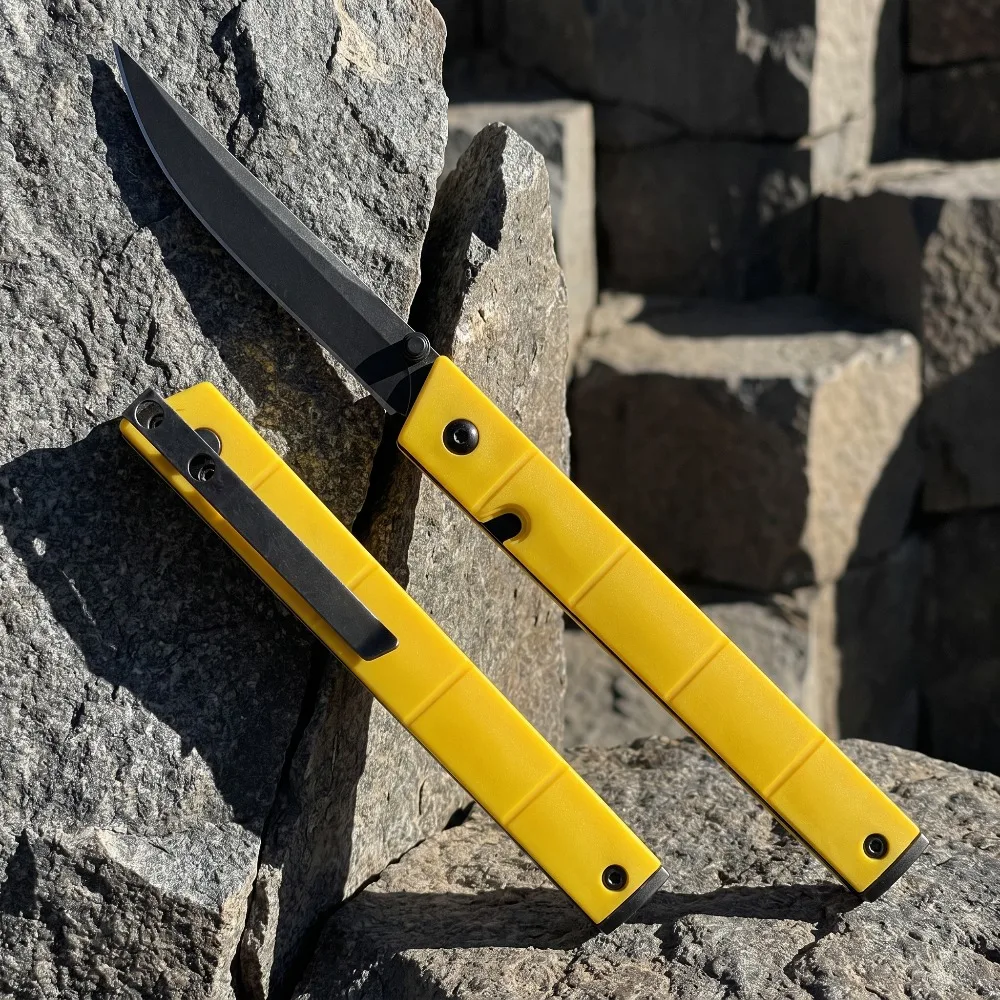 Lightweight Portable Folding Knife Gentleman's Pocket Knife 8Cr13Mov Blade Yellow Nylon Fiberglass Handle EDC Outdoor Knife