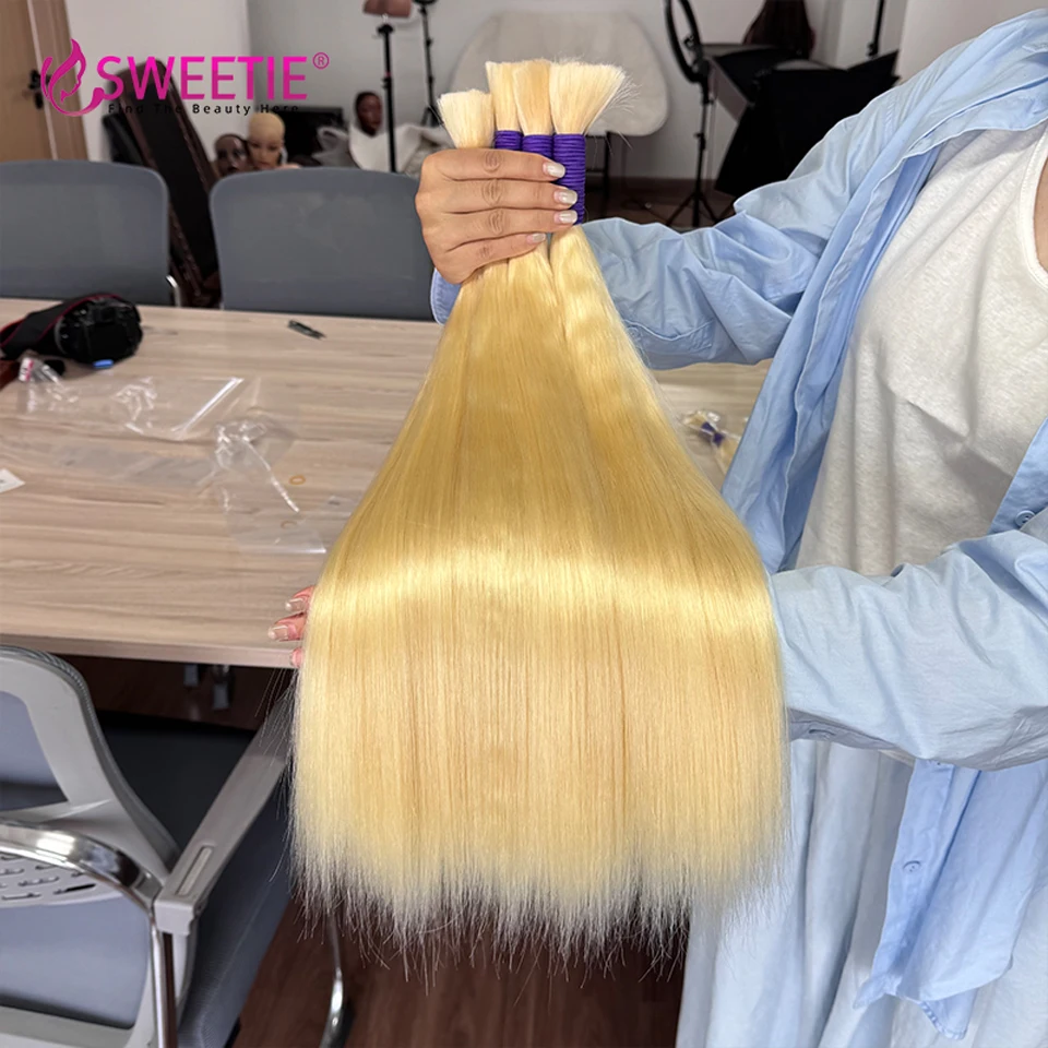 Honey Straight Bulk Echthaar ohne Tressen 100% Unverarbeitetes Jungfräuliches Remy Echthaar 10-28 Zoll 613 Farbe Bulk Haarverlängerungen – Detail 5