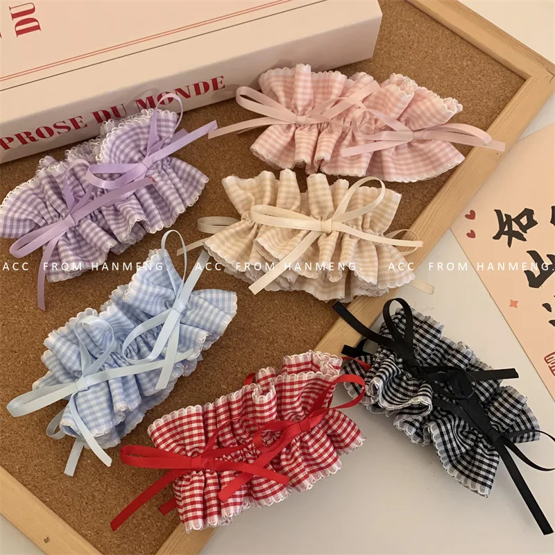 Korean Sweet Girls Plaid Bow Ribbon Scrunchie Headdress 2024 Spring Summer Colored Ruffled Hair Band Ponytail Hair Accessories