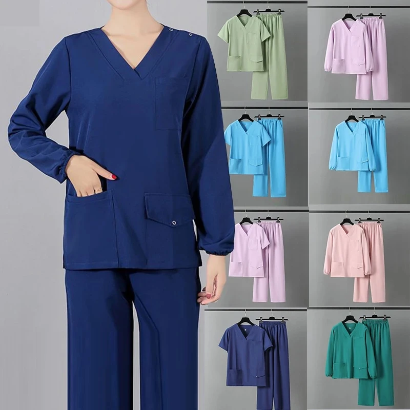 UC-Ensembles de vêtements médicaux à manches longues pour femmes, pantalons d'allaitement, tissu fin et léger, uniformes médicaux élastiques, été