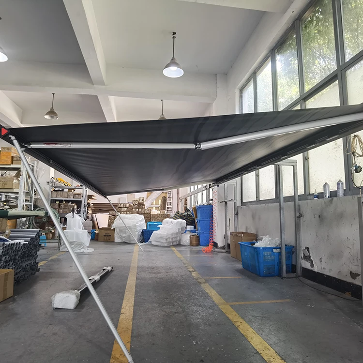 

Black Or Gray PVC Material RV Awning With Joystick Manual Camping Awning Carton Package Awning For Camper