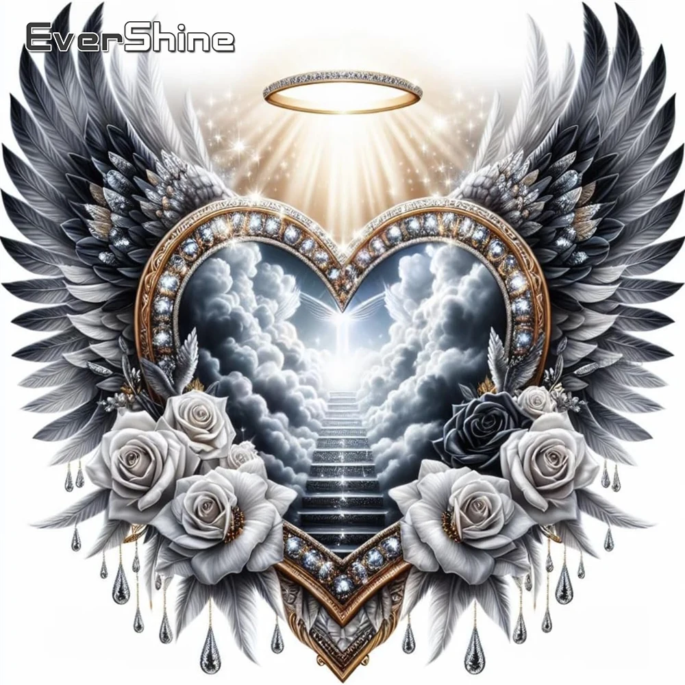 Evershine New Arrival Diamond Embroidery Love Heart DIY Painting Wing Suitable for Beginners Flower Mosaic Landscape Wall Decor