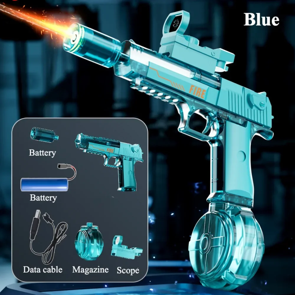 New Electric Water Gun with Light Sprays Flame Effect High-speed Powerful Outdoor Water Pistol Fight Game for Birthday Xmas Gift