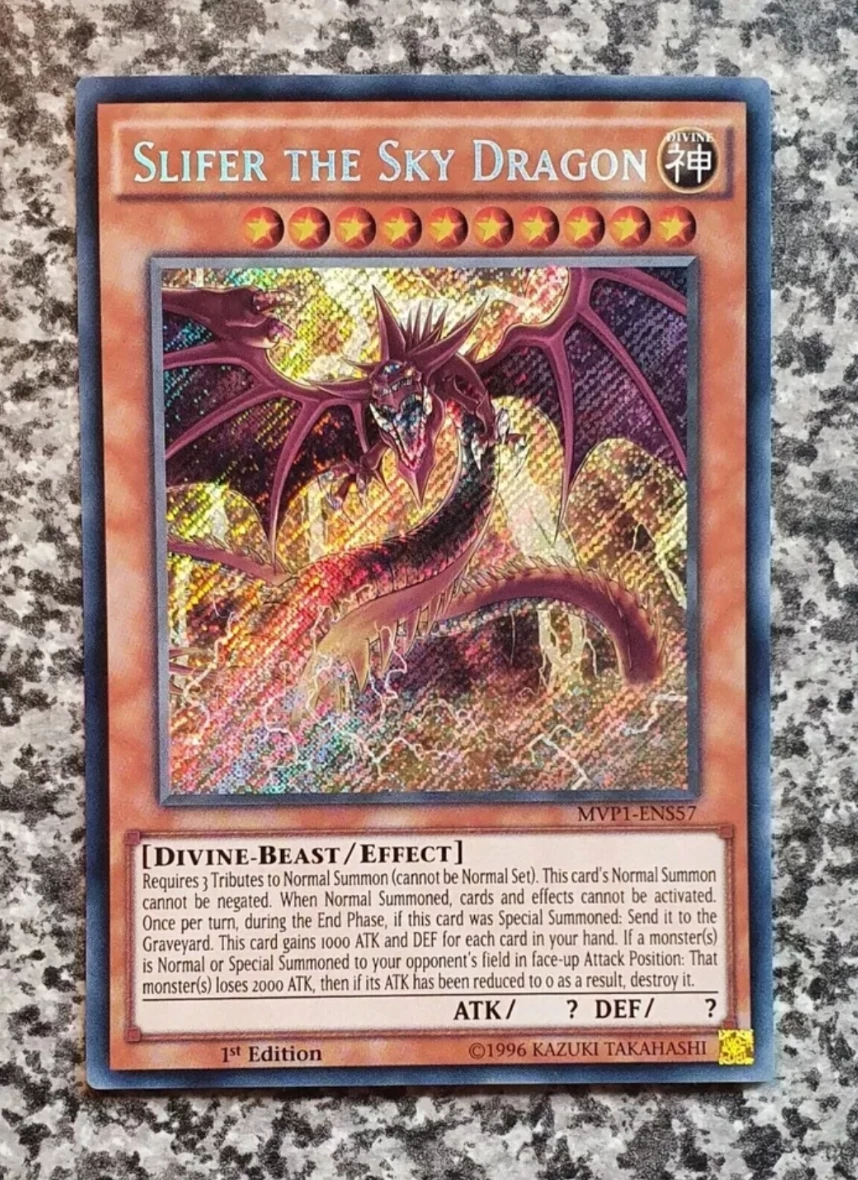 Yugioh KONAMI Duel Monsters MVP1-ENS57 Slifer the Sky Dragon Secret Rare English 1st Edition Kolekcjonerska karta miętowa