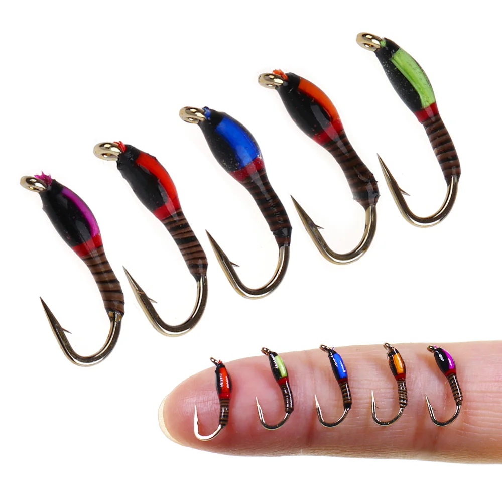5 piezas # 10 # 12 # 14 # 16 Moscas de Pesca con Epoxy Buzzer, Midge, Nymph y Peacock Quill Nymphs para Trucha, Pescada y Perca