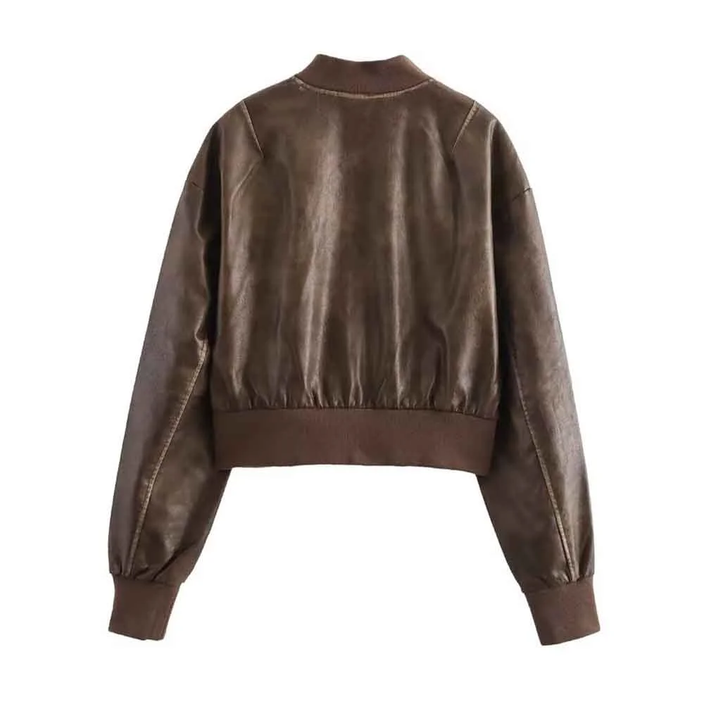 UNIZERA 2024 Autumn New Product Casual Women\'s Fashion Simple Motorcycle Style Versatile Threaded Leather Jacket
