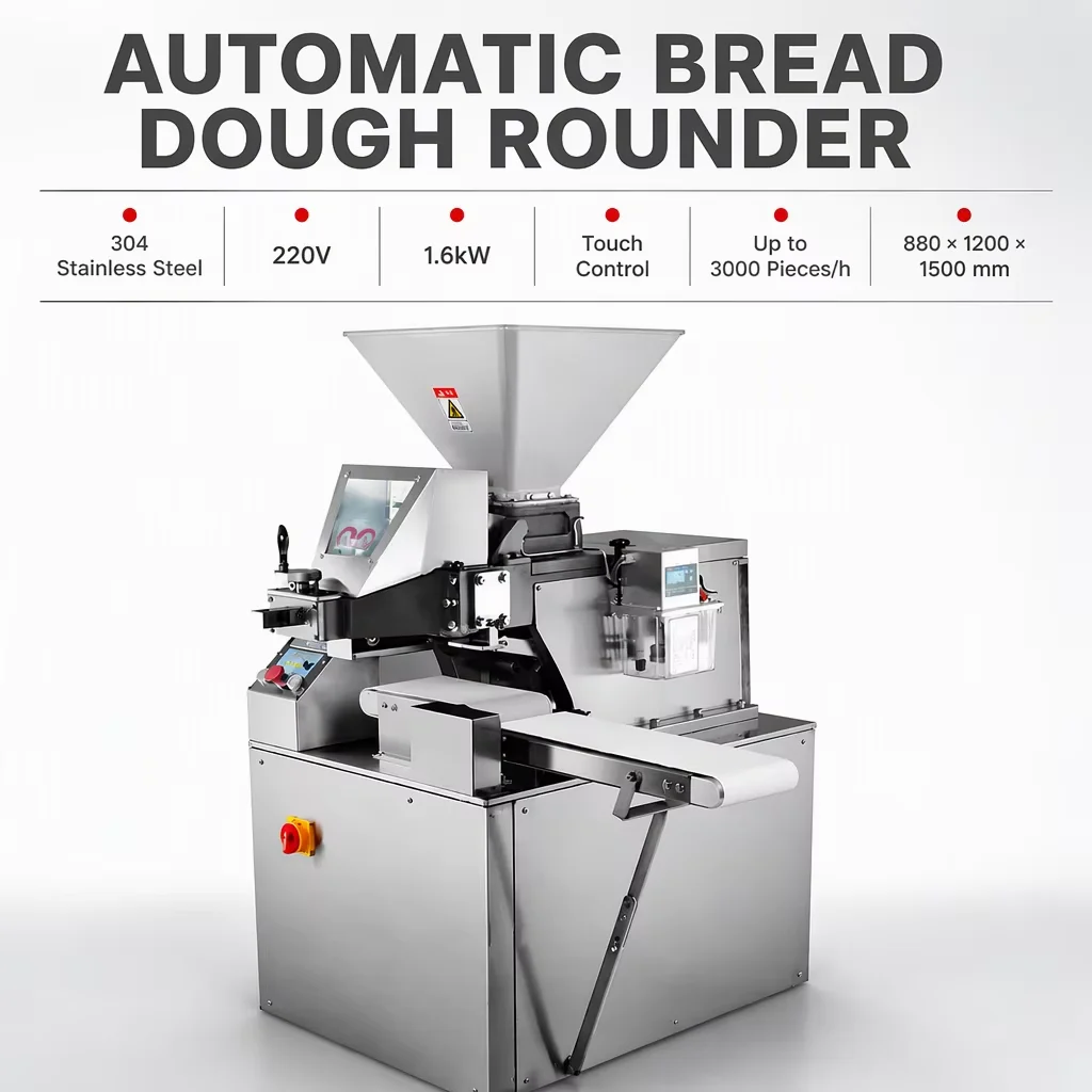 New Automatic 220V 304 Stainless Steel Bread Dough Rounder Equipment With 3000pcs/h Capacity