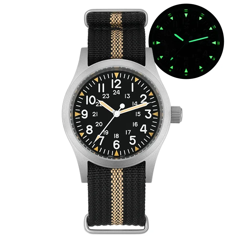 Militado ML05 38mm Military Watch Miyota 2035 Movement Domed Sapphire Crystal C3 Green Luminous 10Bar Waterproof Vintage Watches image 3