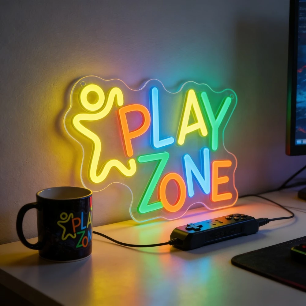 

Неоновая вывеска PLAY ZONE с USB-питанием, регулируемая светодиодная неоновая подсветка для вечеринок, клубов, баров, мужских уголков, игровых комнат, декора стен