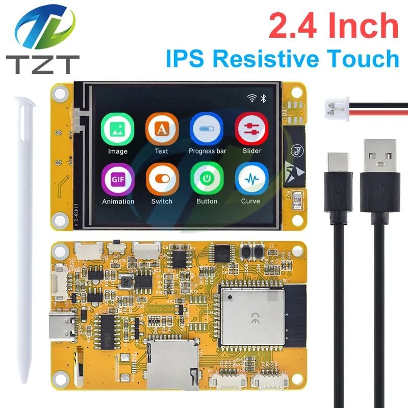 TZT ESP32 LVGL WIFI&Bluetooth Development Board 2.4 inch LCD TFT Module 240*320 Smart Display Screen With Touch WROOM