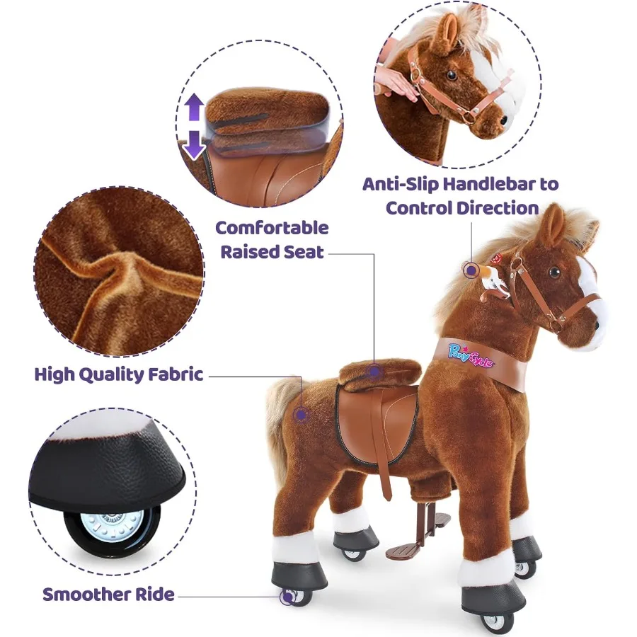 Konik do jeżdżenia dla maluchów 3-4 lat, pluszowy konik do jeżdżenia dla dzieci, zwierzę do jeżdżenia, konik do chodzenia, konik na biegunach, konik do jeżdżenia.