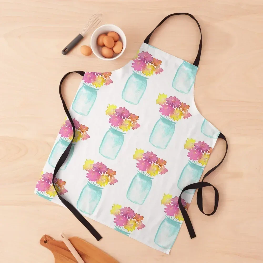 

Blue Vase Full of Flowers Apron Cleaning Products For Home Kitchen Items For Girl with pockets Apron