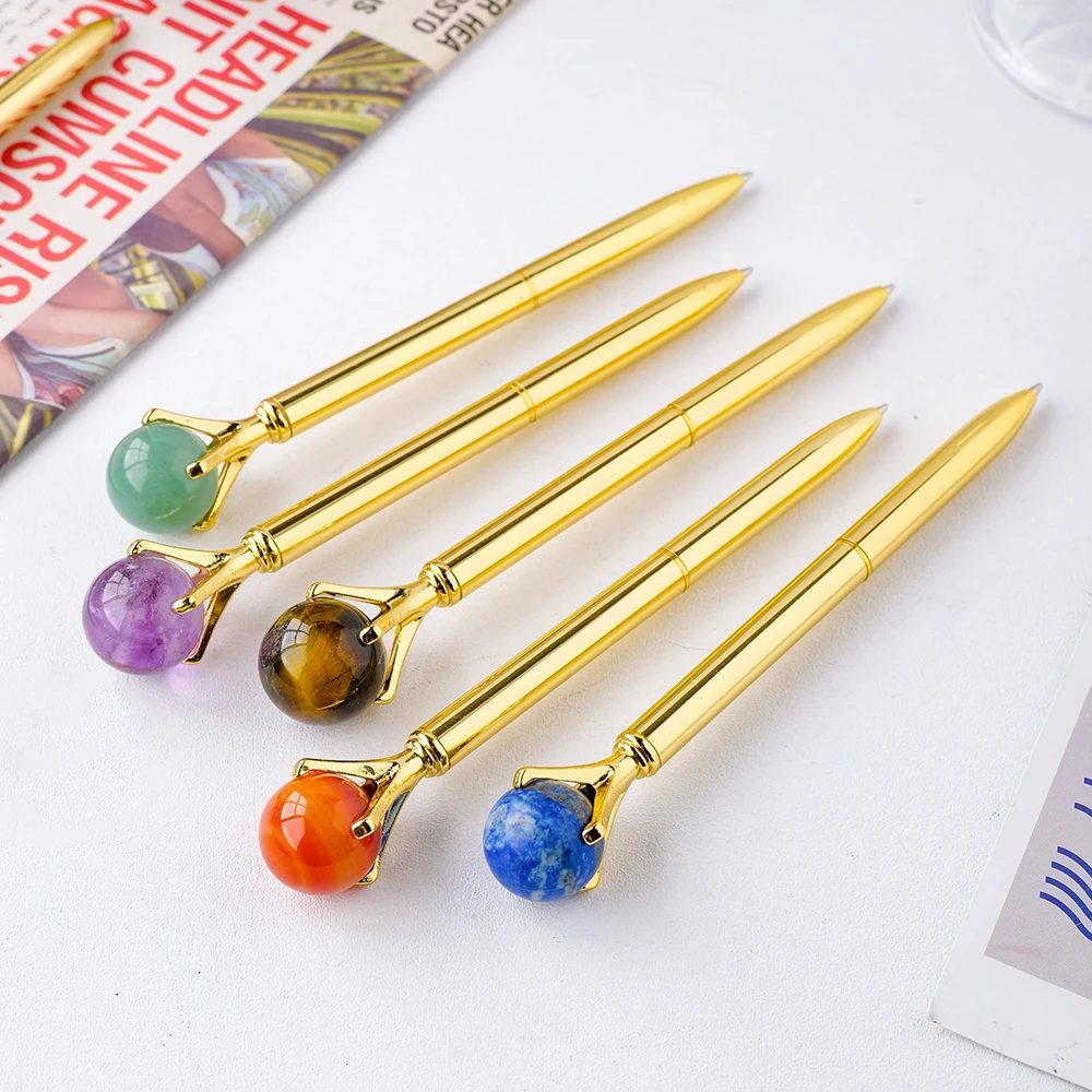 1PC Natural Crystal Sphere Stone  Crystal Ball Decorate Black Ballpoint Pens Writing Ballpen Stationery Office School Supplies