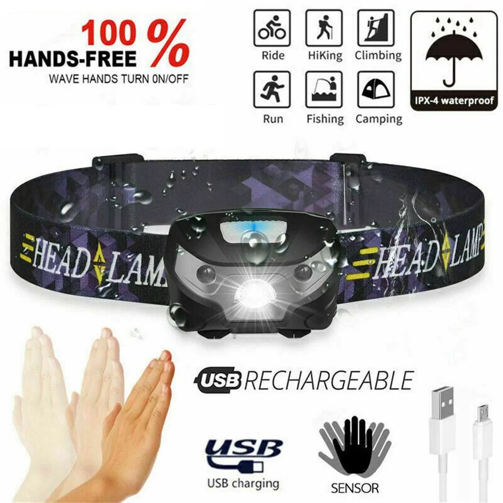 

Super Bright USB Rechargeable Headlamp Strong Light Induction LED Head Headlight Flashlight Waterproof Fishing Head Torch