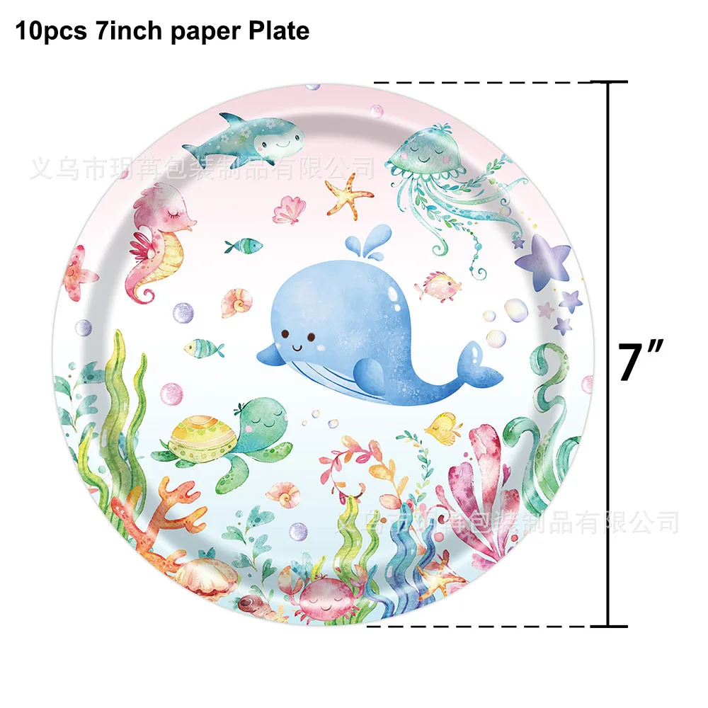 Ocean Birthday Disposable Tableware Under the Sea Party Supplies Plates Cups Napkins Shark Ocean Themed Birthday Party Decoratio