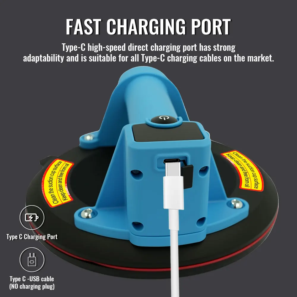 Tragbarer elektrischer Vakuum-Saugnapf, 200 kg Tragfähigkeit, robuster Vakuumheber für manuelles Heben von Granit, Fliesen, Glas