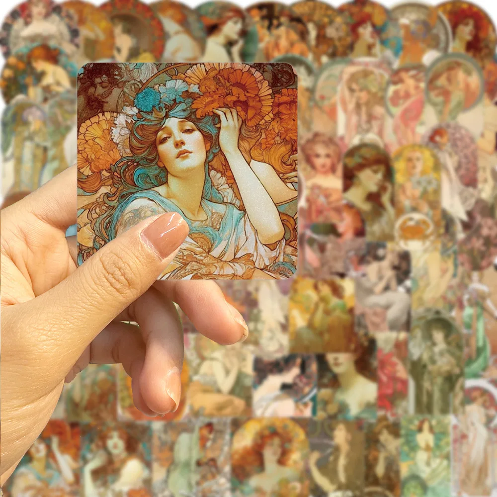 

60pcs Alphonse Maria Mucha Art Graffiti Stickers Decals DIY Phone Scrapbook Stationery Bike DIY Waterproof Decoration Toys