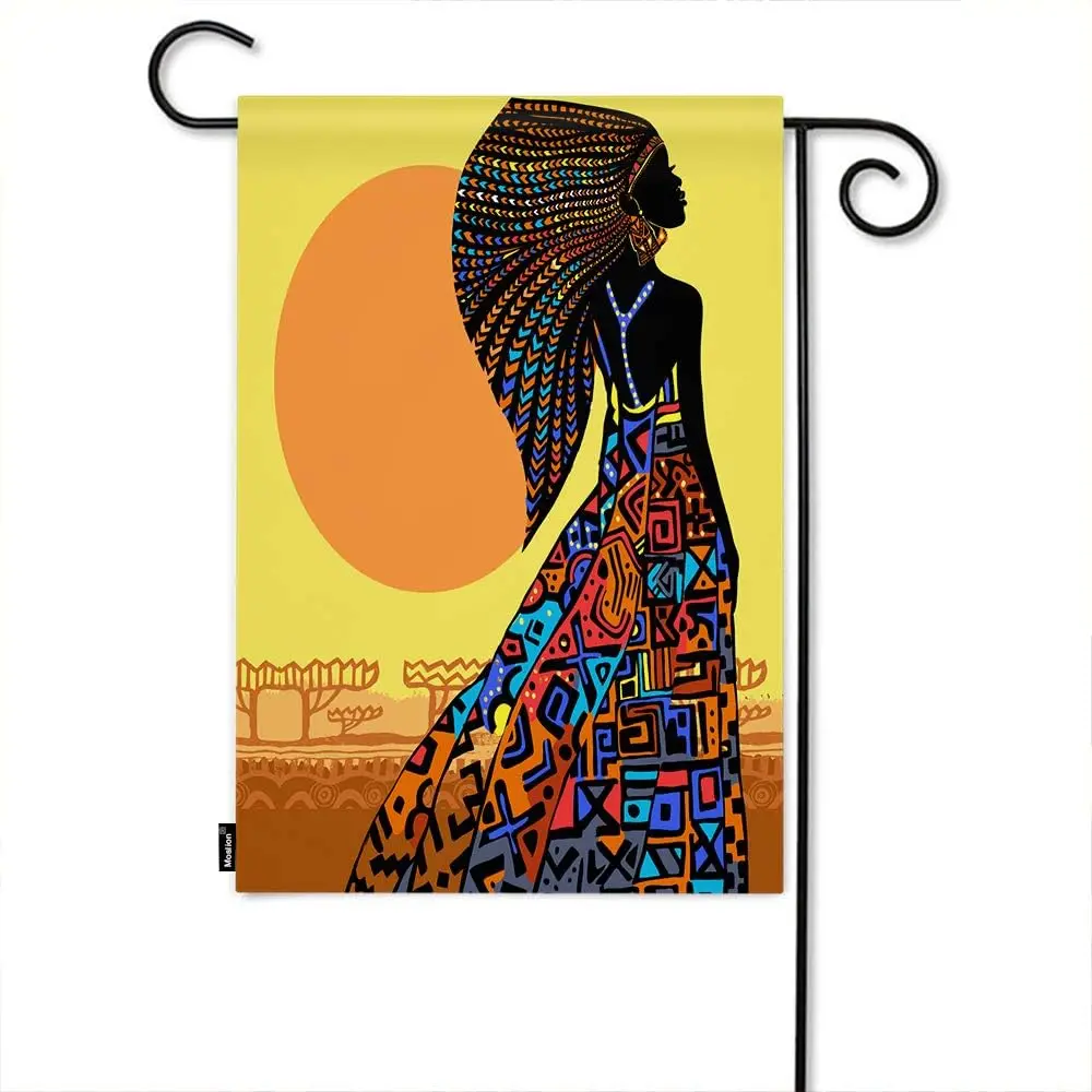 Moslion African Woman Garden Flag African Women In A Colorful Dress Under The Sun Flags Double-Sided Banner Welcome Yard Fla EEZ