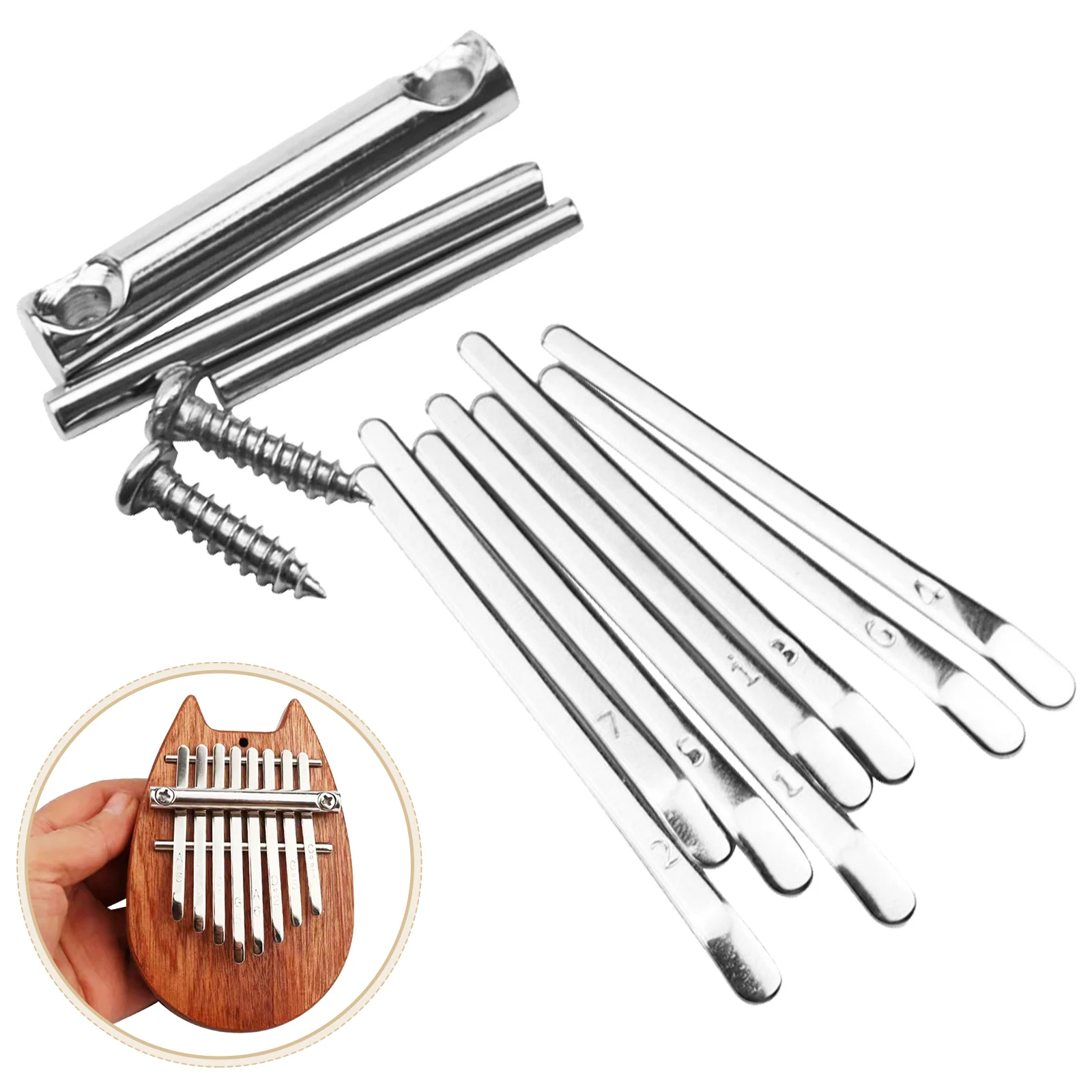 

2 Sets 8 Keys Thumb Piano Spare parts Portable Thumb Piano repairing tool Beginner Metal Shrapnel Music Instrument accessories