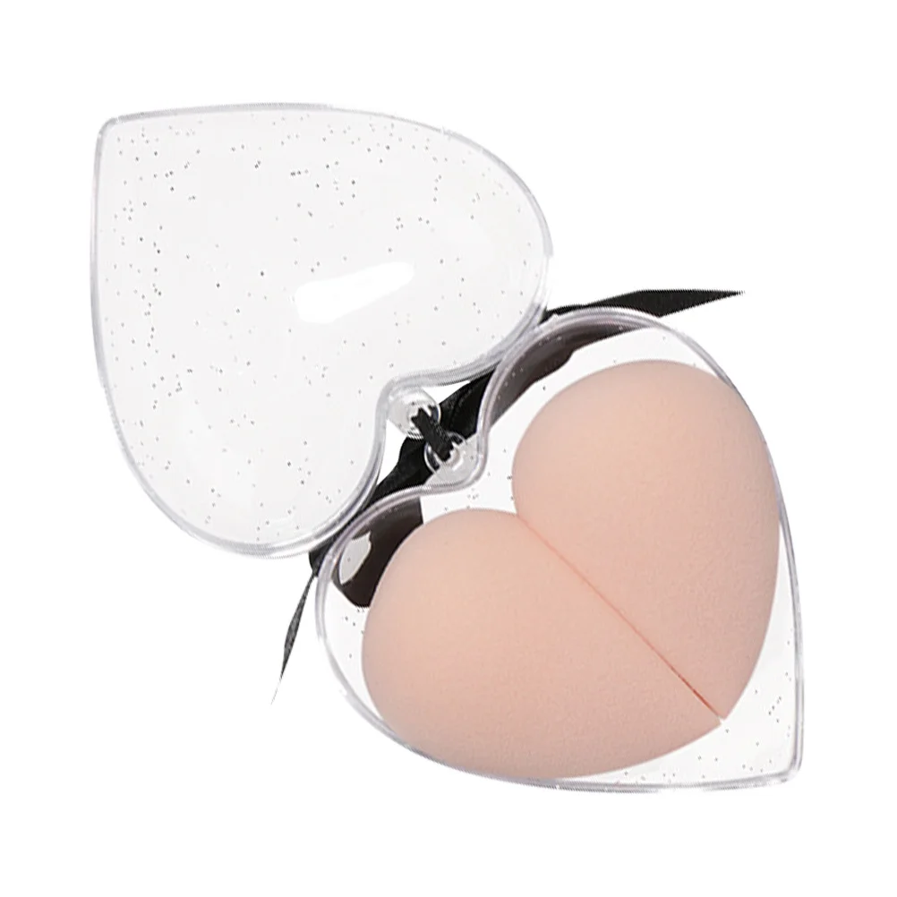 2 pçs coração esponja maquiagem conjunto ovo macio para fundação creme em pó mistura dupla utilização rosa