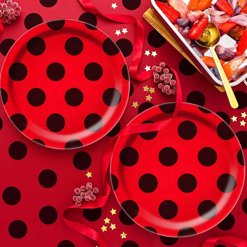 Ladybug plate party supplies, ladybug themed tableware, cute disposable tableware for girls, boys birthday dessert and tea party