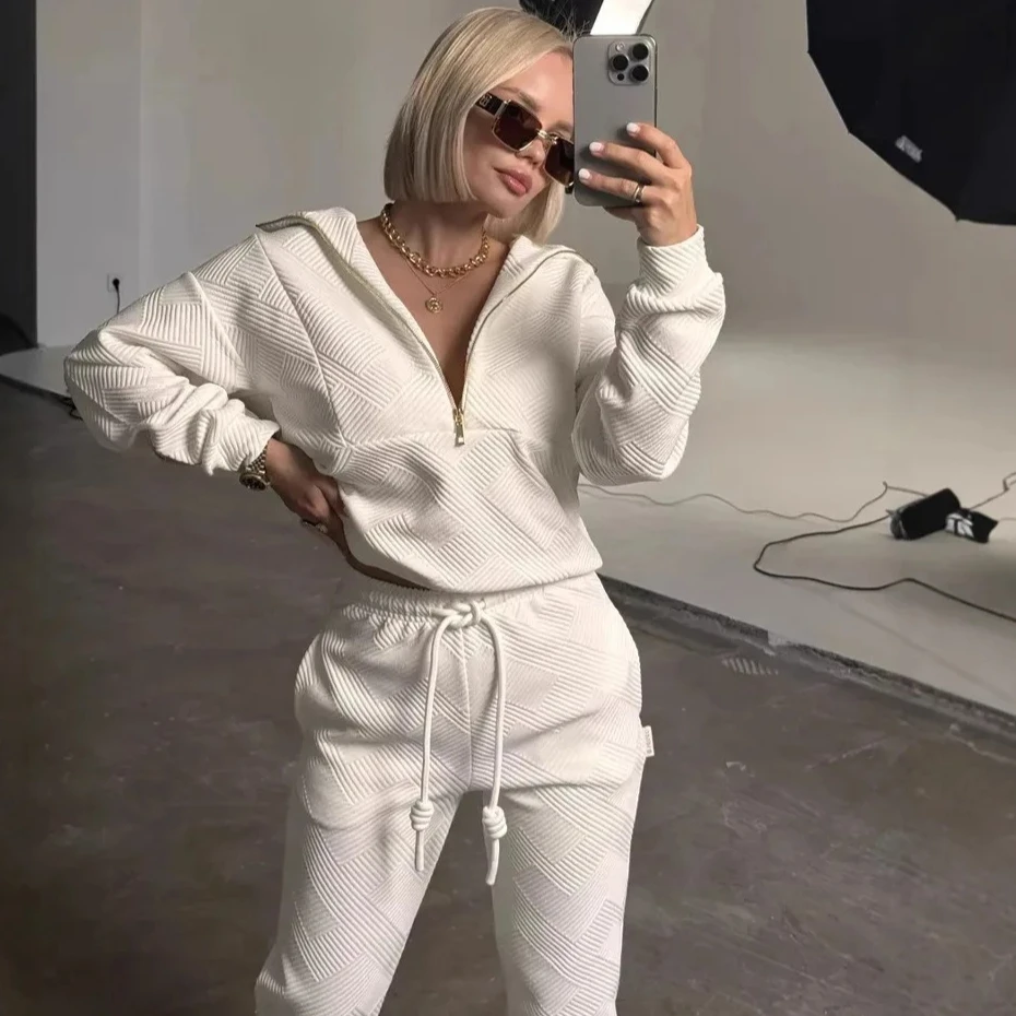 Hoodies Hose 2-teiliges Set Trainingsanzug Damen Hose Set Jogger Y2k Reißverschluss Sweatshirts Herbst Sport elastische Taille Hosen passende Sets