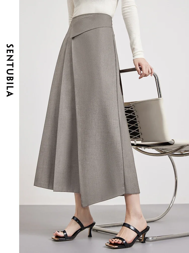 

SENTUBILA Women Irregular Pleated Skirt Woman 2025 Spring Office Ladies A-line Elegant Midi Skirt Female Clothing 141Q53033