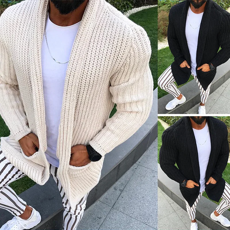 2023 New Slim Fit Long Sleeve Cardigan Polo Knit Top Sweater Men