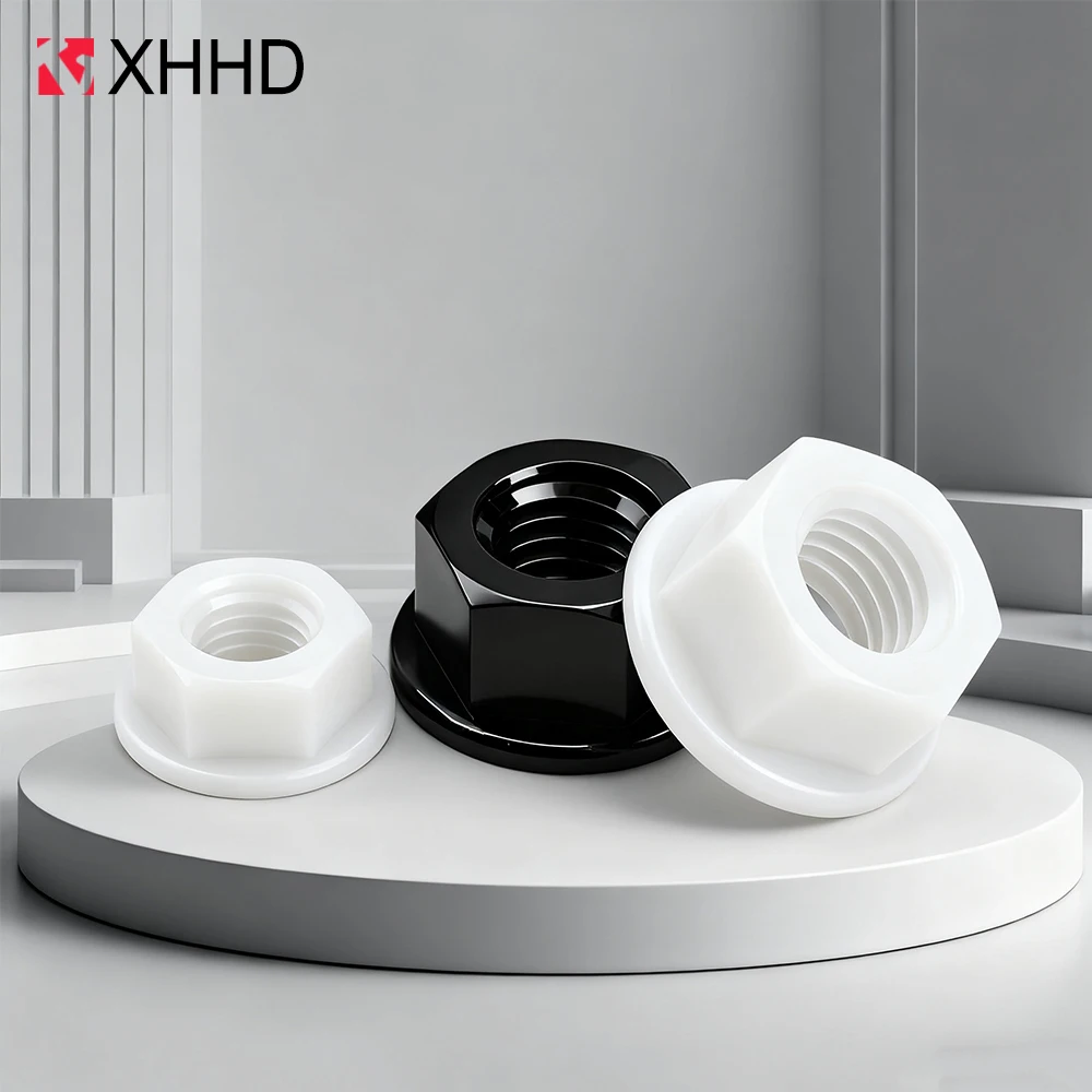 10/20/30pcs Nylon Flange Hex Nuts M3 M4 M5 M6 M8 M10 M12 Black White Color Insulating Anti-Vibration Hex Nuts