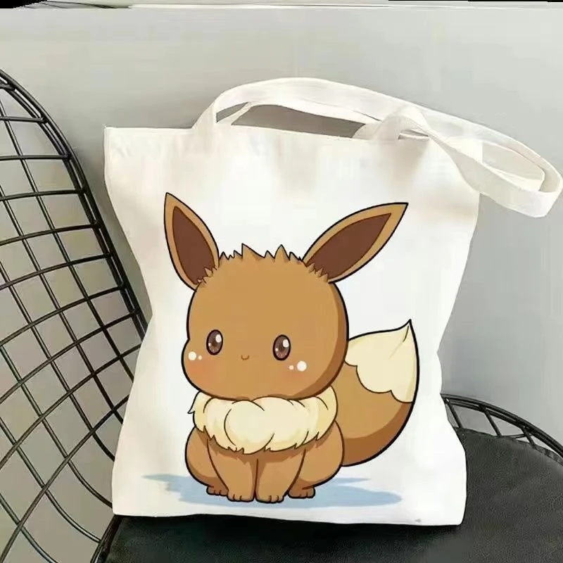 Pokemon Canvas Bags Anime Printed Pikachu Figures Shopping Tote Bags New Commuter Simple Versatile Storage Bag Girls Boys Gift