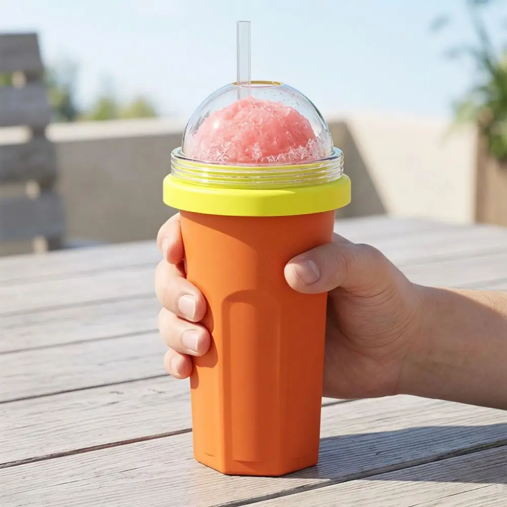 Large Capacity Smoothie Cup Leak Proof Fast Cooling Ice Cream Maker Cup Food-Grade with Straw Quick Frozen Cup Kitchen Tool