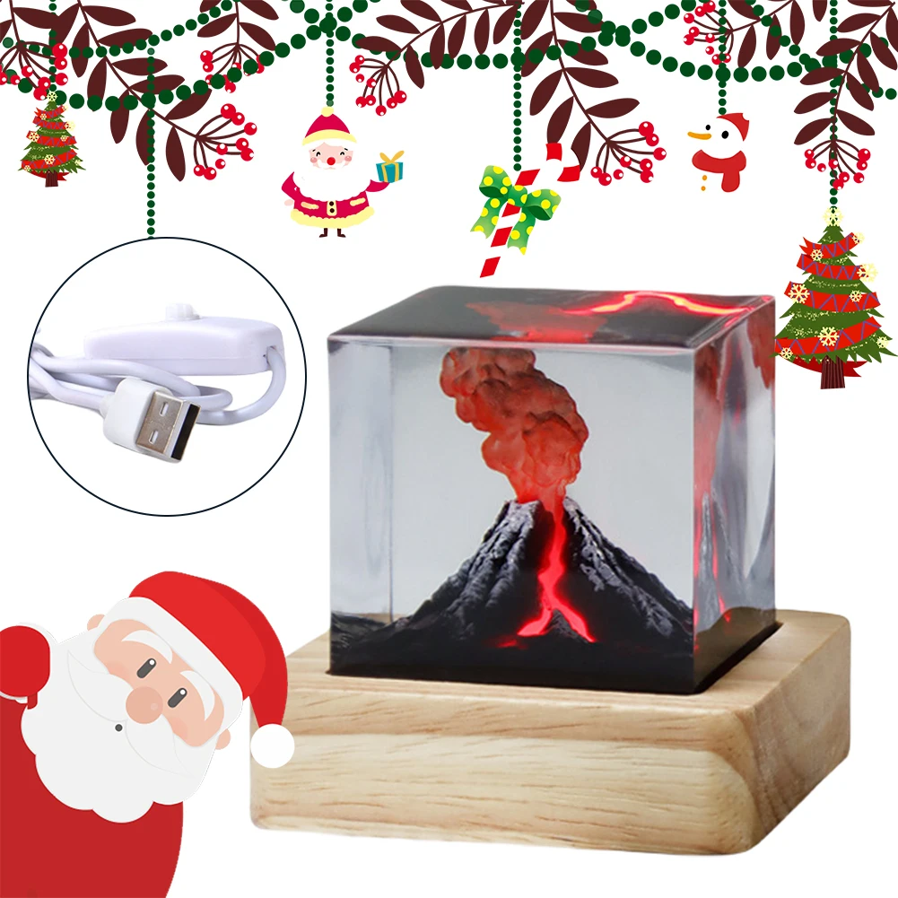 Realistic Volcanic Eruption Night Light USB Volcanic Eruption Model Atmosphere Lamp 3D Mini Lava Lamp for Home Living Room Decor