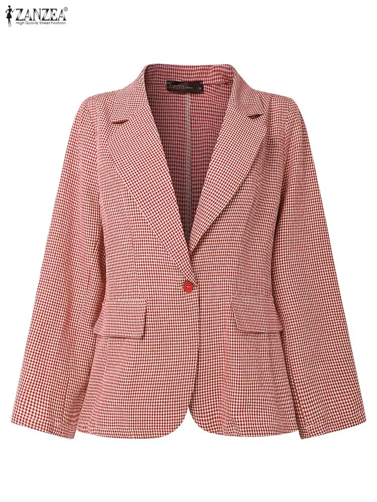 سترة نسائية منقوشة موضة خريف 2025 من ZANZEA بأكمام طويلة معاطف نسائية فضفاضة وأنيقة للمكتب ملابس خارجية بأزرار شتوية