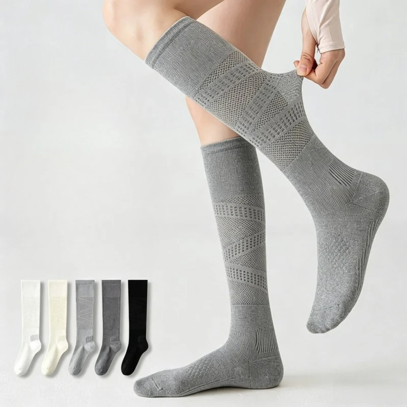 Women's New Summer Thin High Elastic Knit Stockings Mesh Breathable Comfortable Fitness Long Sports Knee High Compression Socks