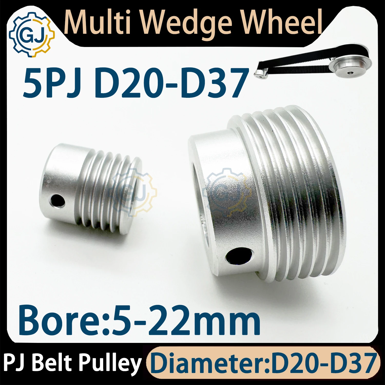 5PJ Belt Pulley Dia 20-37.5mm 6PJ Multi Wedge Wheel 5 Groove PJ Belt Pulley 5 Slots Motor Shaft 5 Peak Groove Pulley Bore 5-22mm