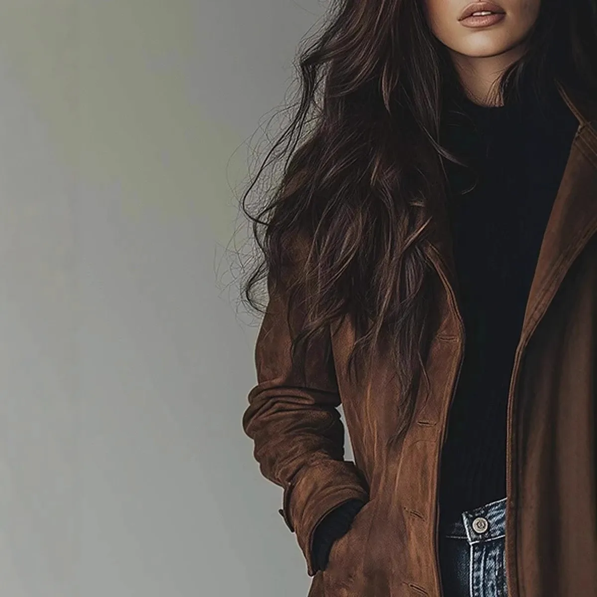 Turn Down Collar Notched Lapel Coats Long Length Edgy Street with Single Breasted Multi Button Pocket Button Women Autumn Coat