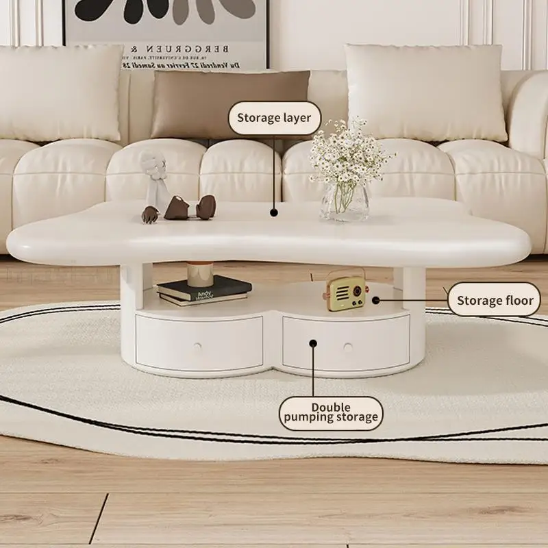 Creamy style Sliold Wood Tea Table In White Modern Apartment Living Room Furniture Household Simplicity Cloud Coffee Table Set image 6