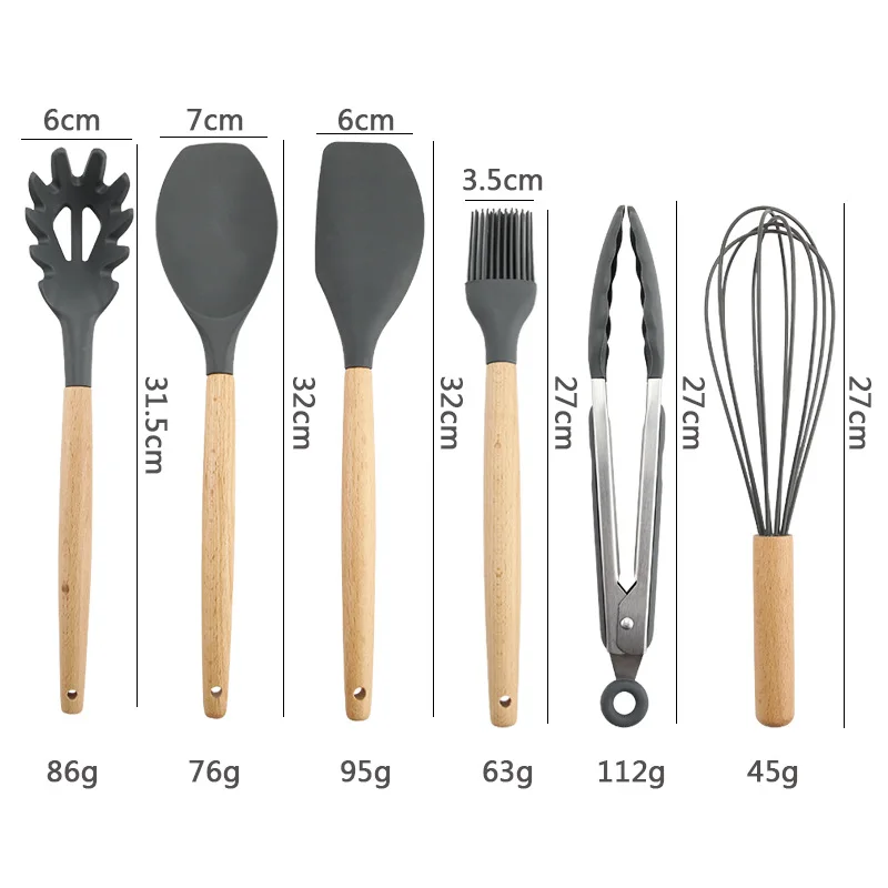 Silicone Kitchen Cooking Spatula Spade Turner Soup Spoon With Wooden Handle Baking Tools