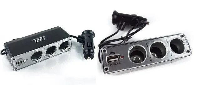 Black Auto 3‑Way Power Splitter DC12V With USB Port LED Indicator 5A Glass Fuse Overload Protection Car Accessory