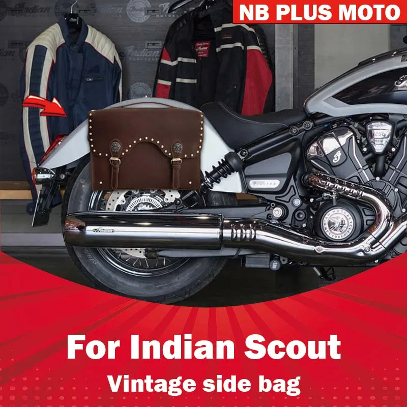【Premium】For Indian Scout Vintage Cowhide Side Bag Motorcycle Accessories Riding Motorcycle Brigade Rear Seat Saddle Hanging Bag