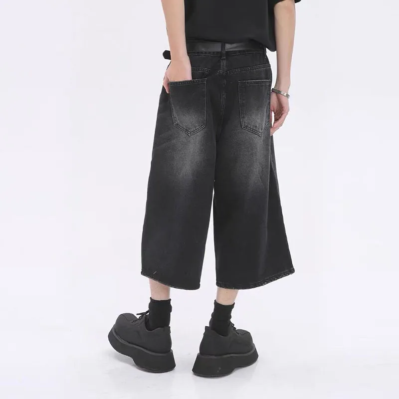 FEWQ Summer Niche Versatile American Denim Men's Shorts Loose Straight Wide Leg Cropped Pants Vintage Korea Fashion 24E1271