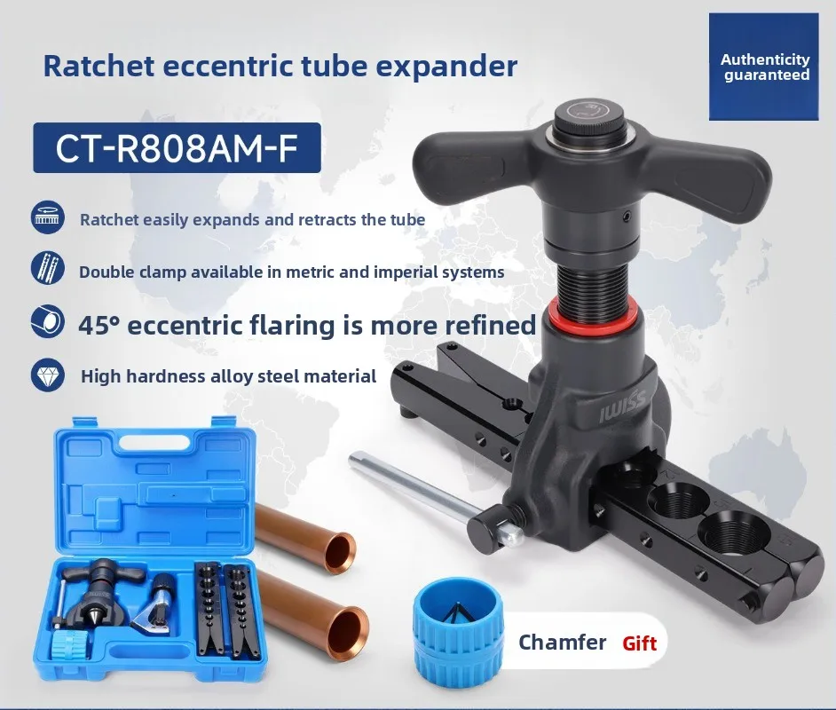 HVAC Tube Expander Kit, Eccentric Cone Ratchet Flaring Tool Compatible with Metric & Inch Copper Tubing for AC Repair