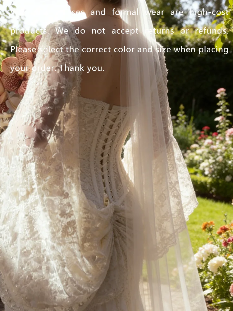 Elegant V-Neck Flare Sleeve Lace Up Sheath Floor Length Bride Wedding Dresses Bridal Gowns Customized