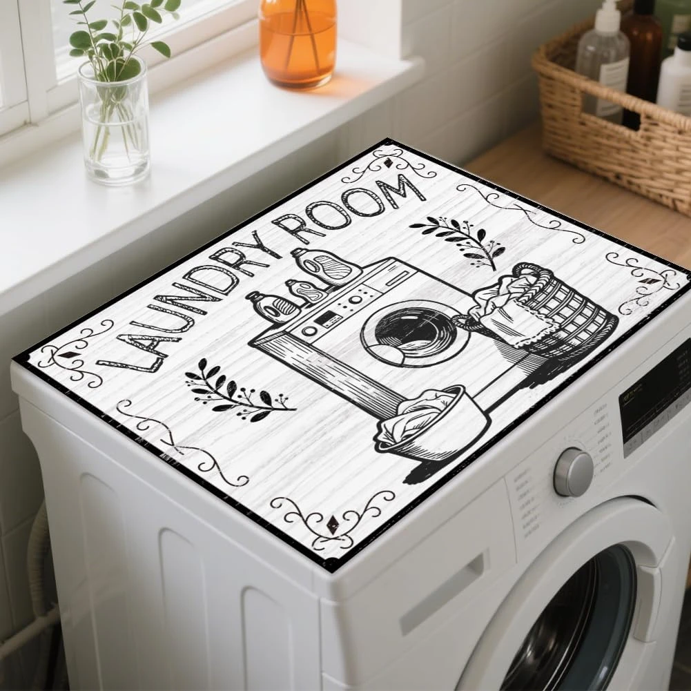 VIKAMA Laundry Room Sketch Washer Dryer Mat Waterproof Non-slip Dustproof Refrigerator Top Cover Pad For Home Decor